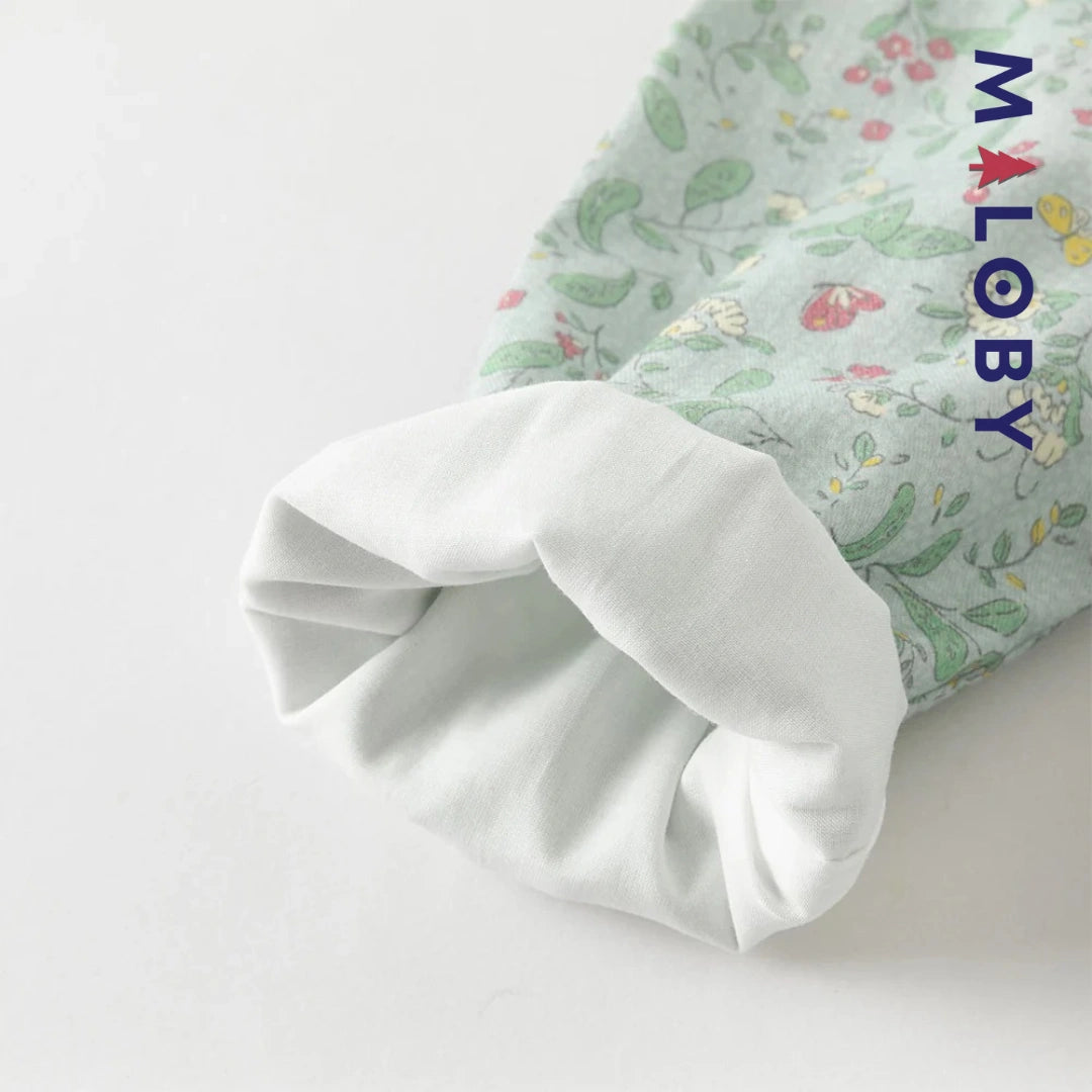 Robe à smocks fleurie manches longues enfant fille- vert imprimé