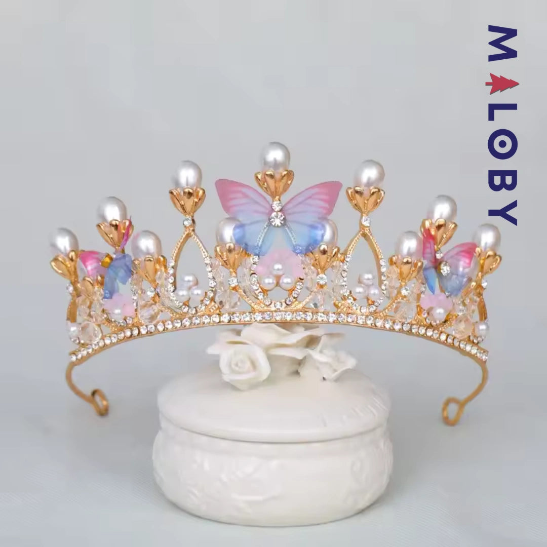 Couronne dorée motif papillon -robes et ensembles pour filles, bébés et garcons - MALOBY