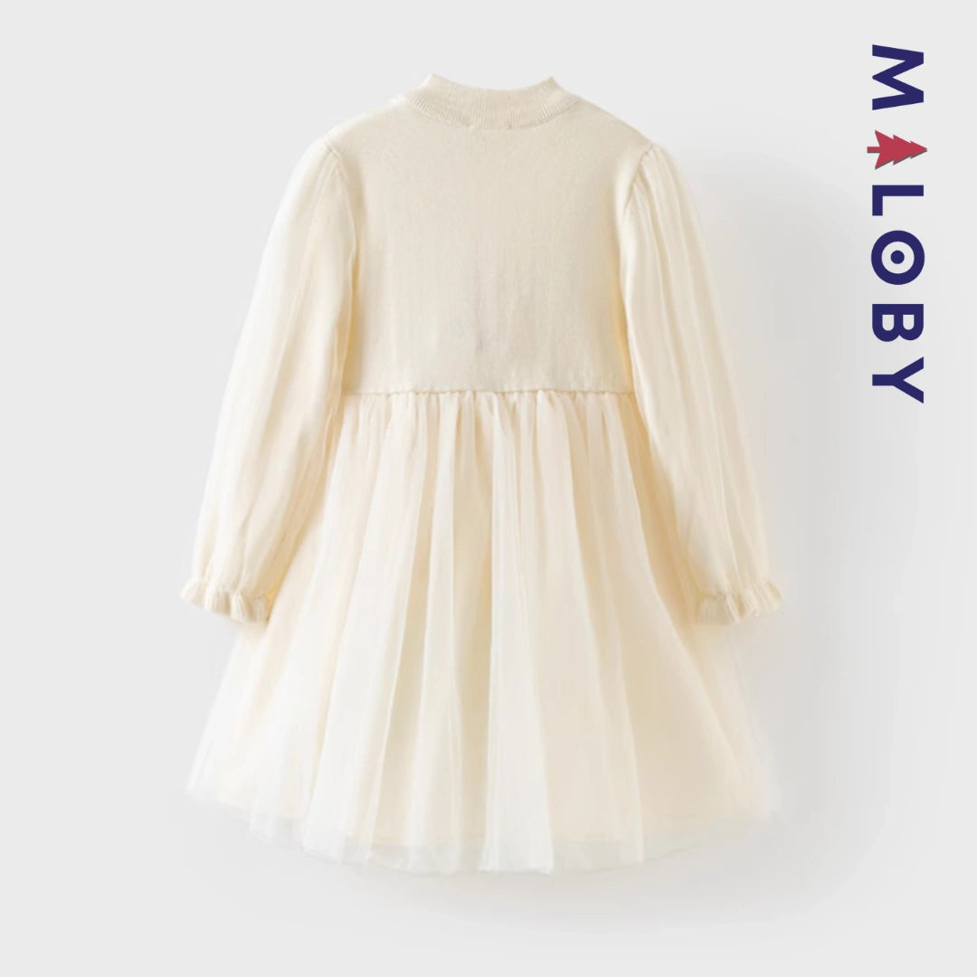 Robe en maille et en tulle effet 2 en 1 enfant fille - Beige -robes et ensembles pour filles, bébés et garcons - MALOBY