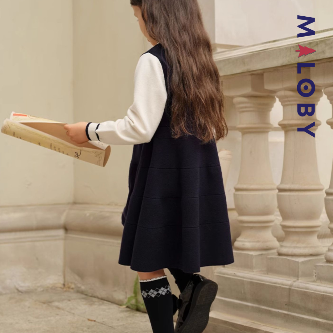Robe habillée effet 2 en 1 enfant fille- marine -robes et ensembles pour filles, bébés et garcons - MALOBY