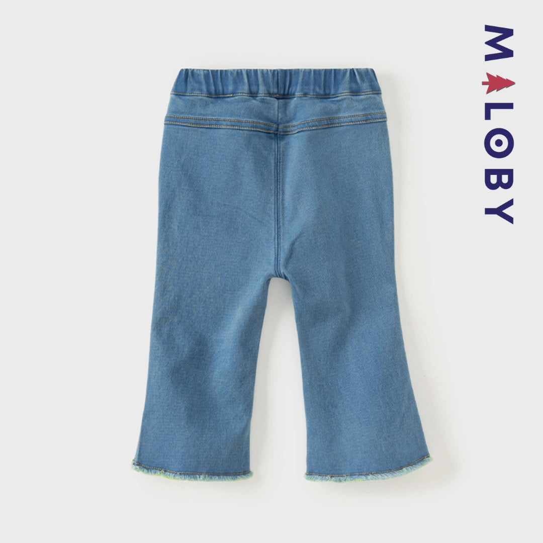 Jean large brode enfant fille- bleu -robes et ensembles pour filles, bébés et garcons - MALOBY