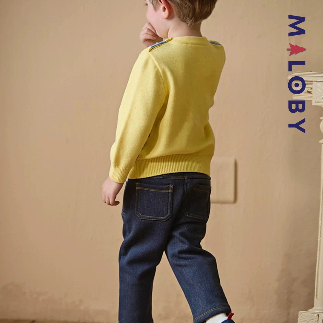 Pull Jacquard col rond enfant Garçon - jaune -robes et ensembles pour filles, bébés et garcons - MALOBY