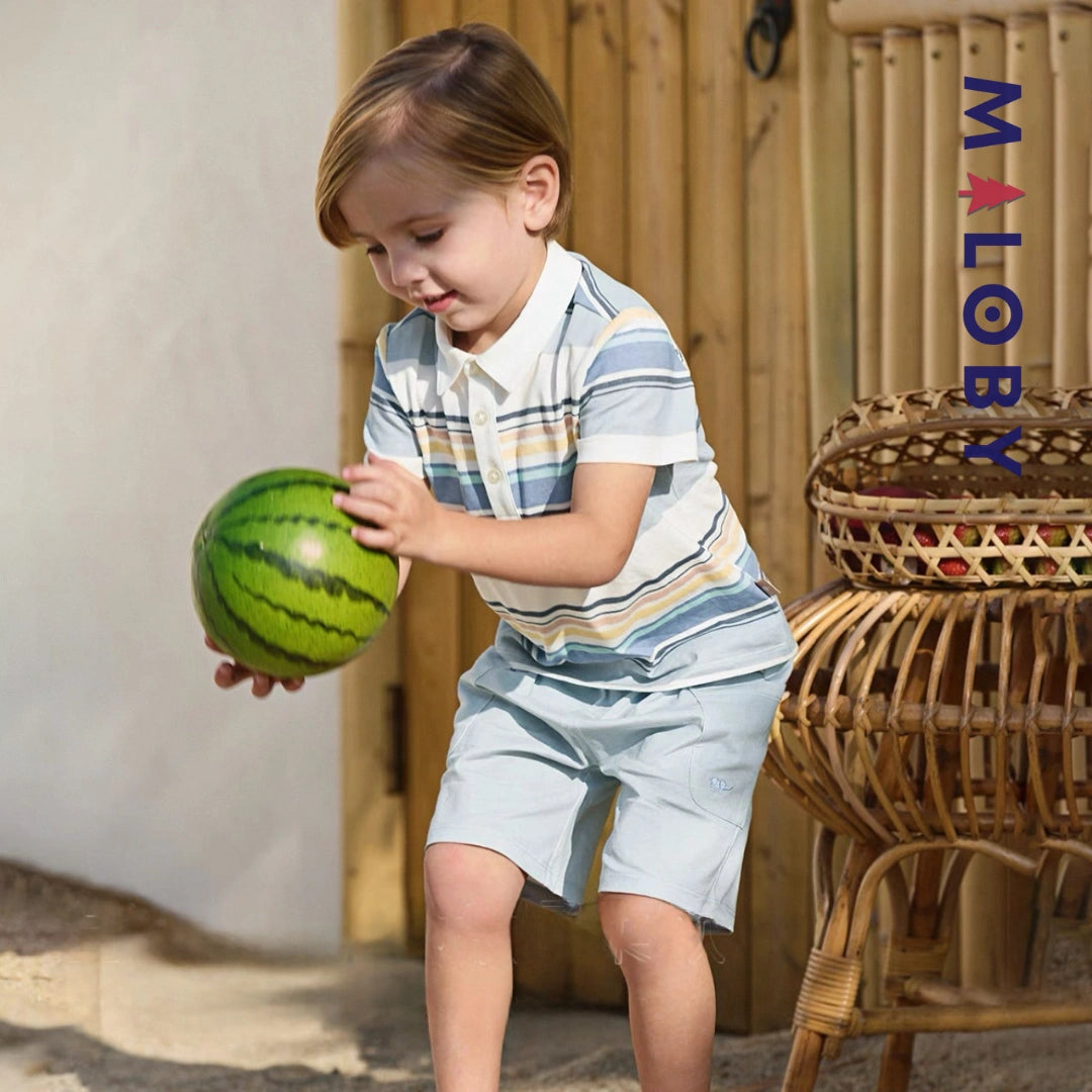 Ensemble Polo Rayé & Short enfant garçon- Bleu Pâle