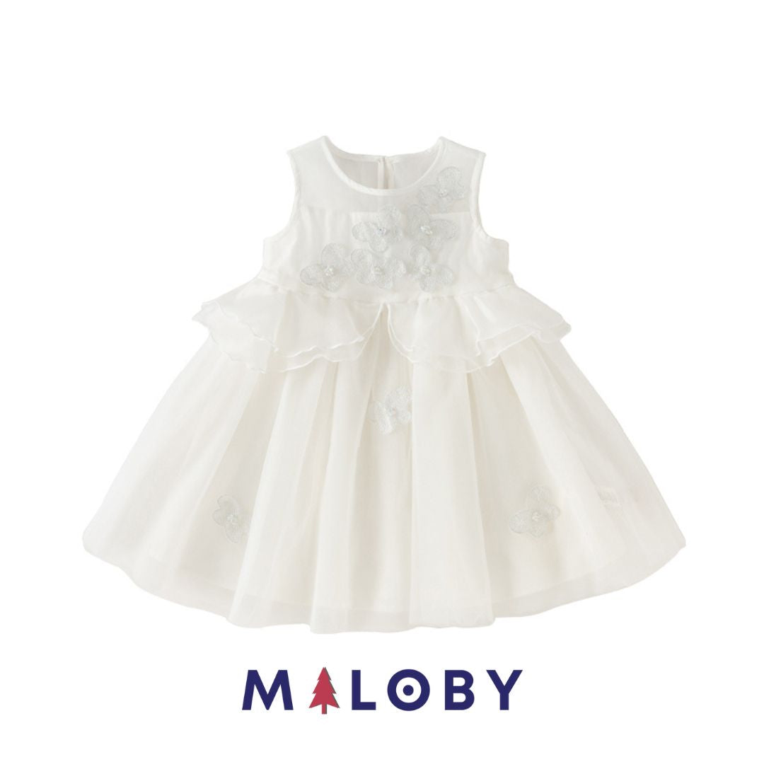 Ensemble Robe cérémonie à volants+ bandeau -Blanc -robes et ensembles pour filles, bébés et garcons - MALOBY