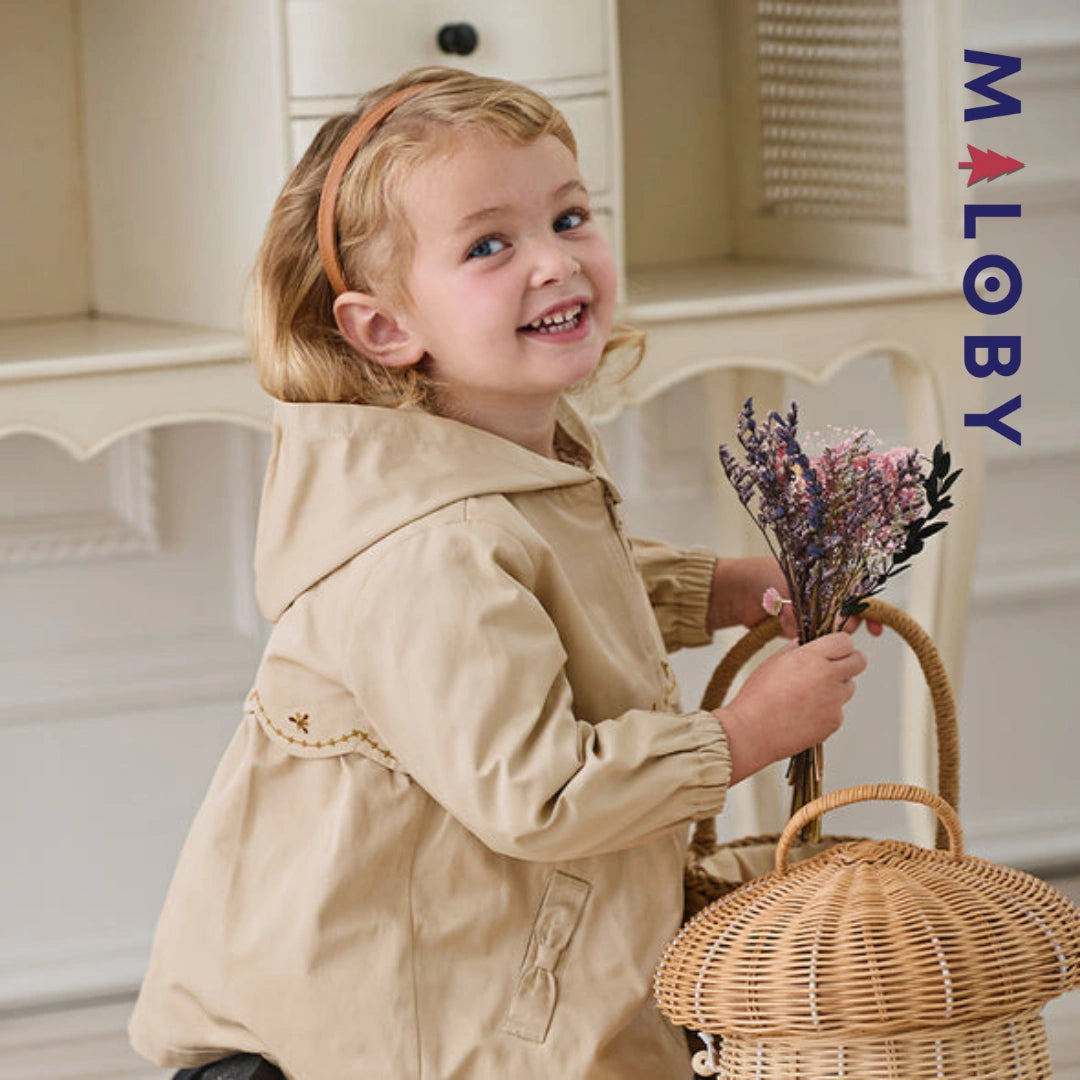 Trench à capuche doublure imprimé -couleur beige -robes et ensembles pour filles, bébés et garcons - MALOBY