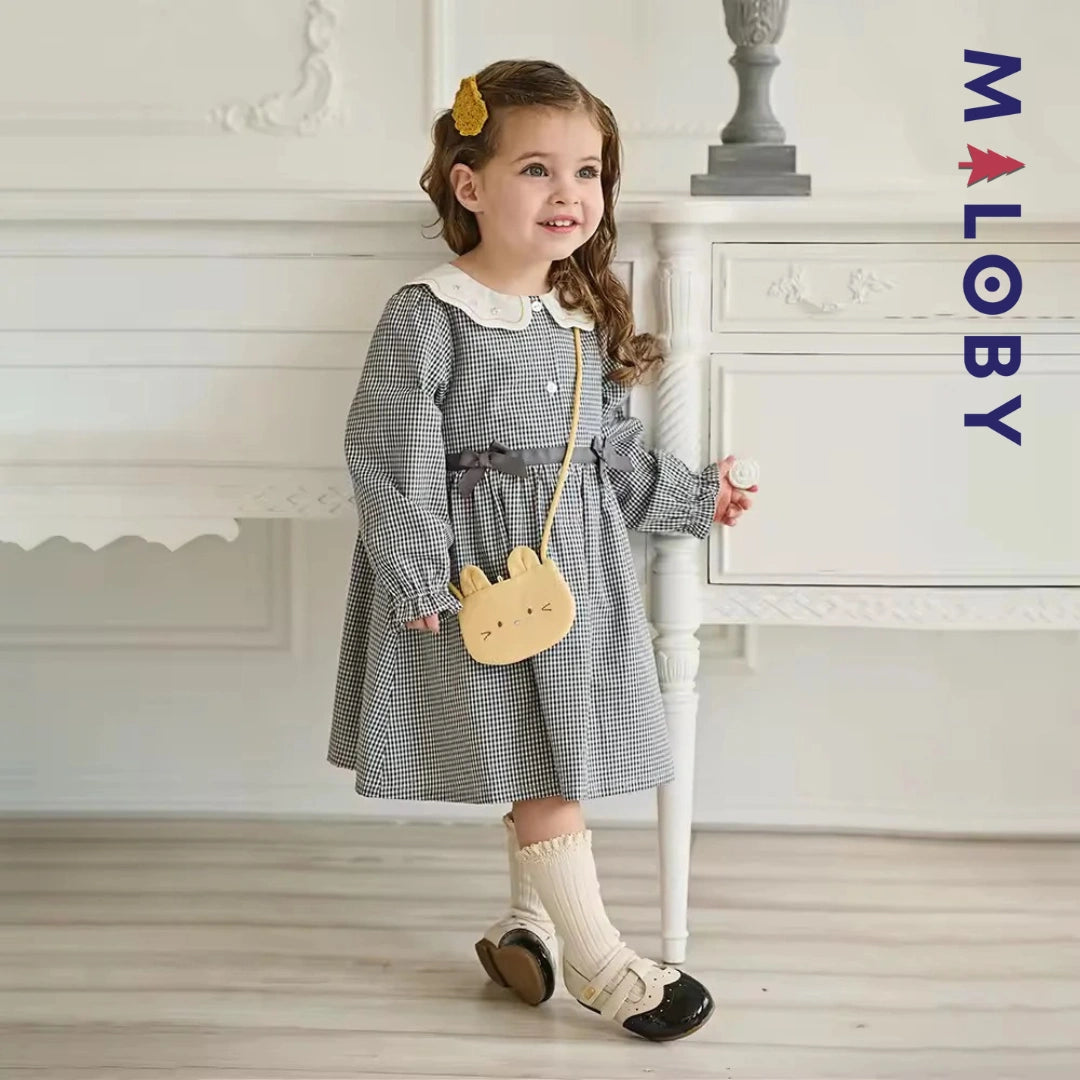 Ensemble robe vichy manches longues + sac fantaisie enfant fille- Carreaux