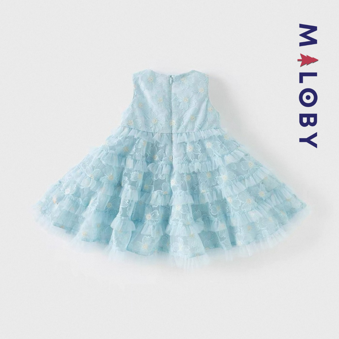 Ensemble robe de cérémonie + bandeau à volants enfant fille -Bleu ciel