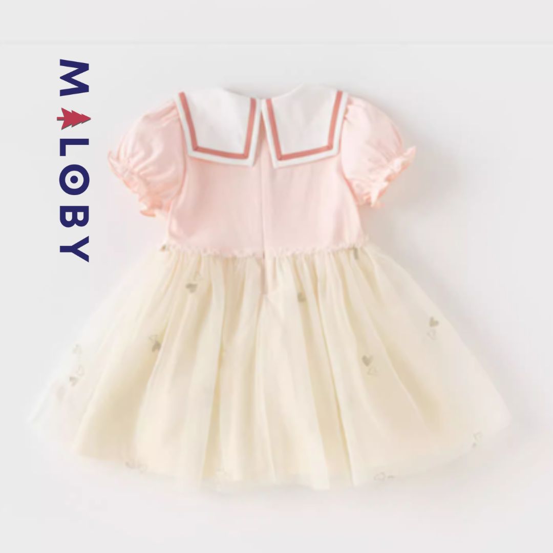 Robe d'été bi-matière fille -Rose -robes et ensembles pour filles, bébés et garcons - MALOBY