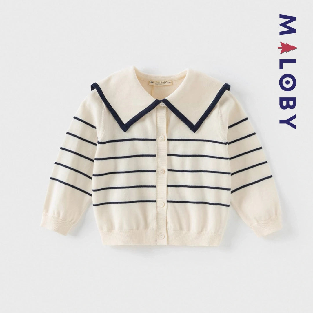 Cardigan rayé enfant fille- Beige