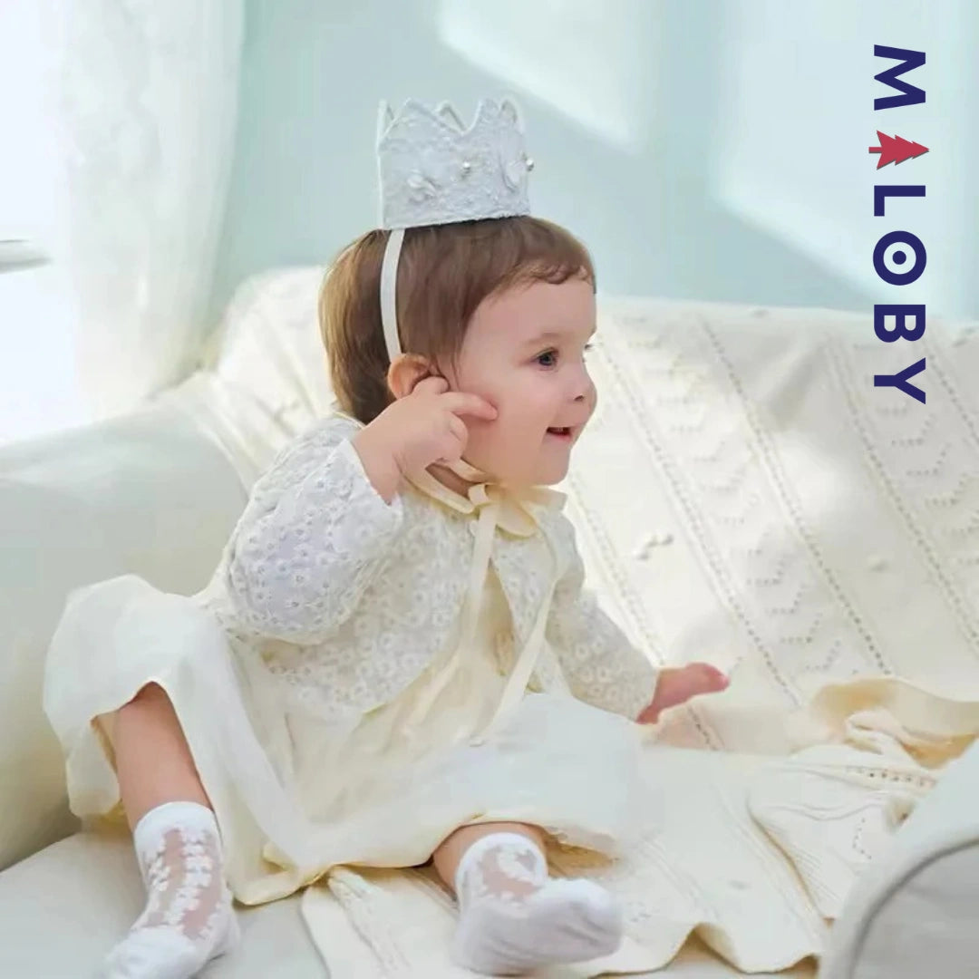 Ensemble 3 pièces Robe+boléro+bandeau -beige -robes et ensembles pour filles, bébés et garcons - MALOBY