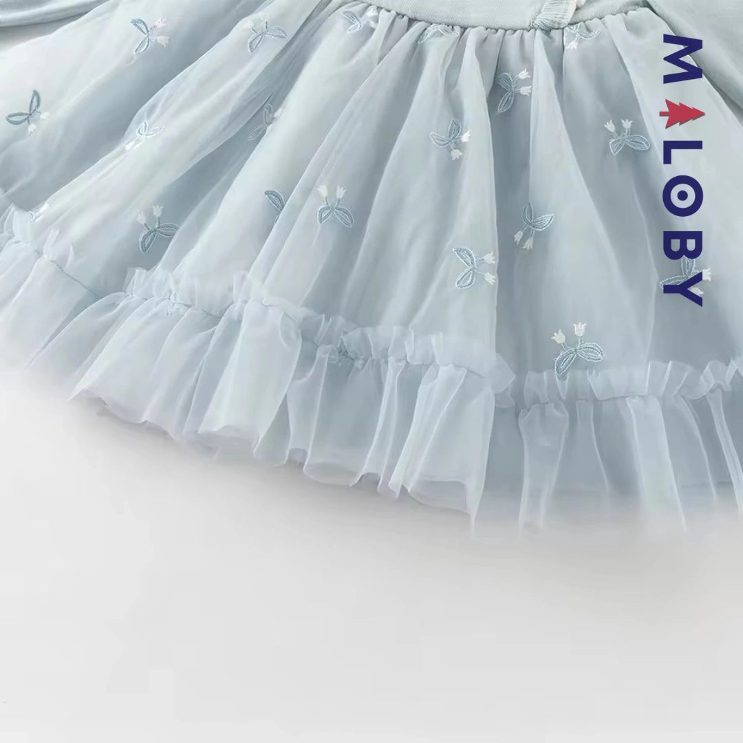 Robe princesse bi-matière enfant fille -Bleu ciel -robes et ensembles pour filles, bébés et garcons - MALOBY