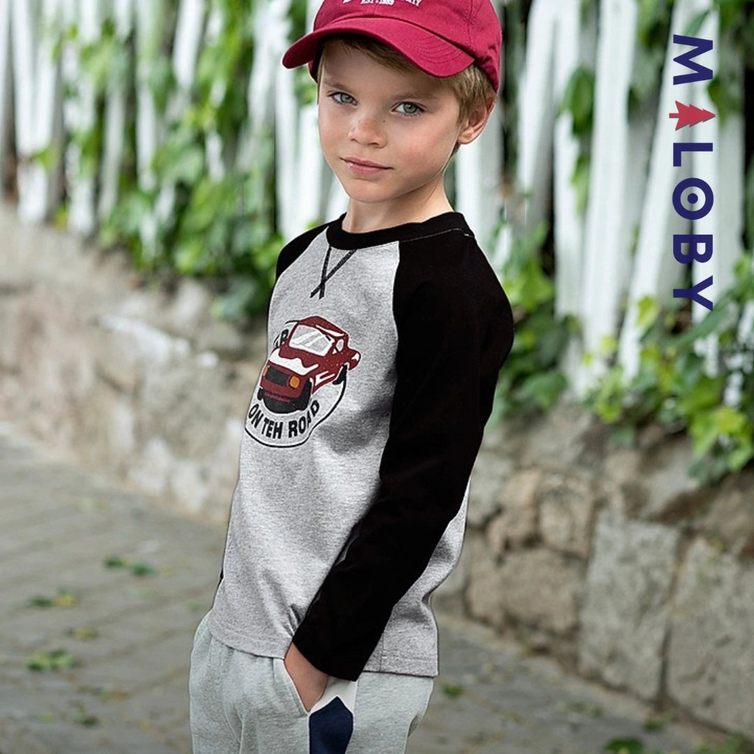 T-shirt motif graphique enfant garçon manches raglan - gris -robes et ensembles pour filles, bébés et garcons - MALOBY