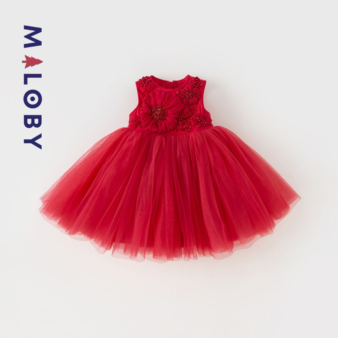 Robe d'anniversaire à fleurs- Rouge -robes et ensembles pour filles, bébés et garcons - MALOBY