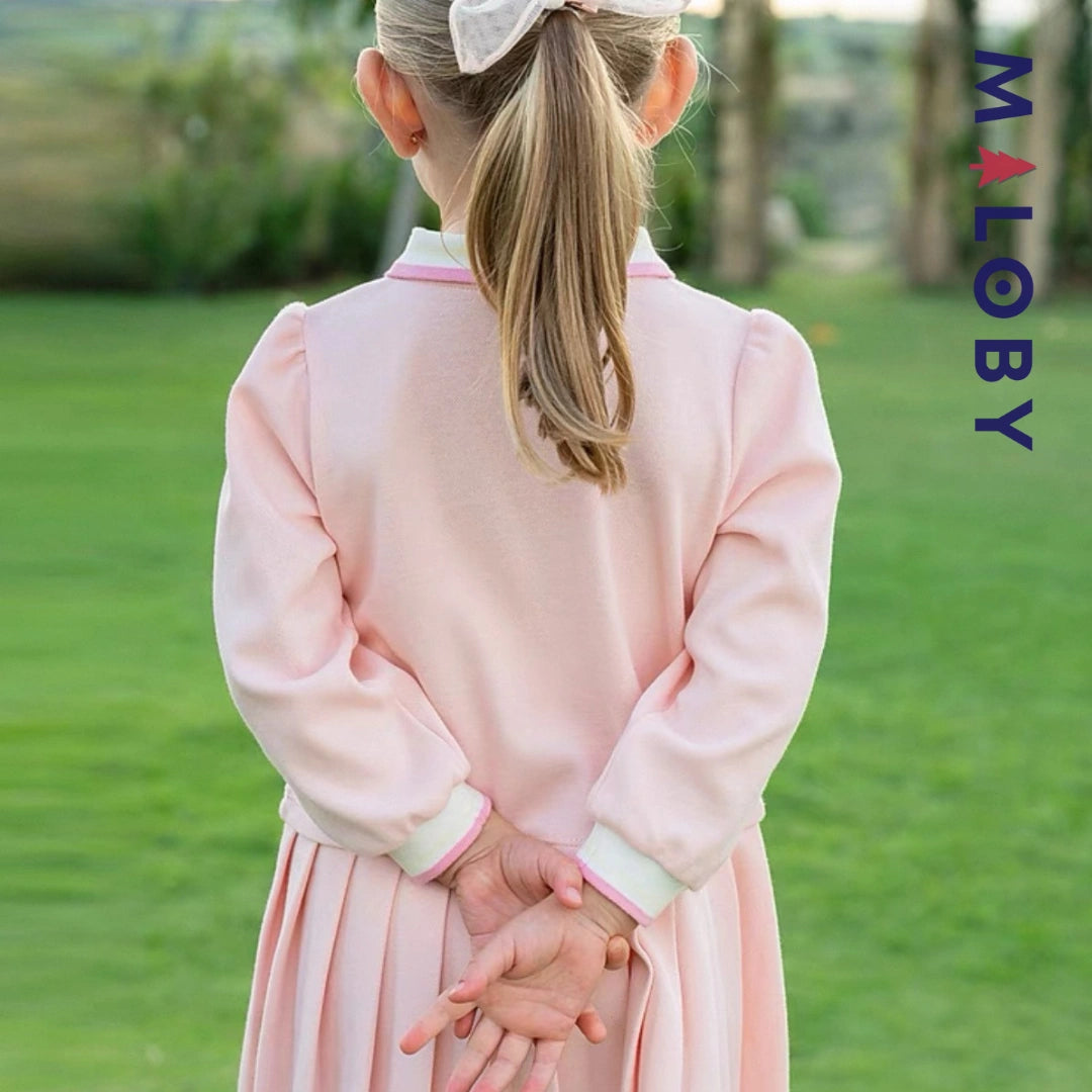 Robe manches longues en piqué de coton enfant fille- Rose