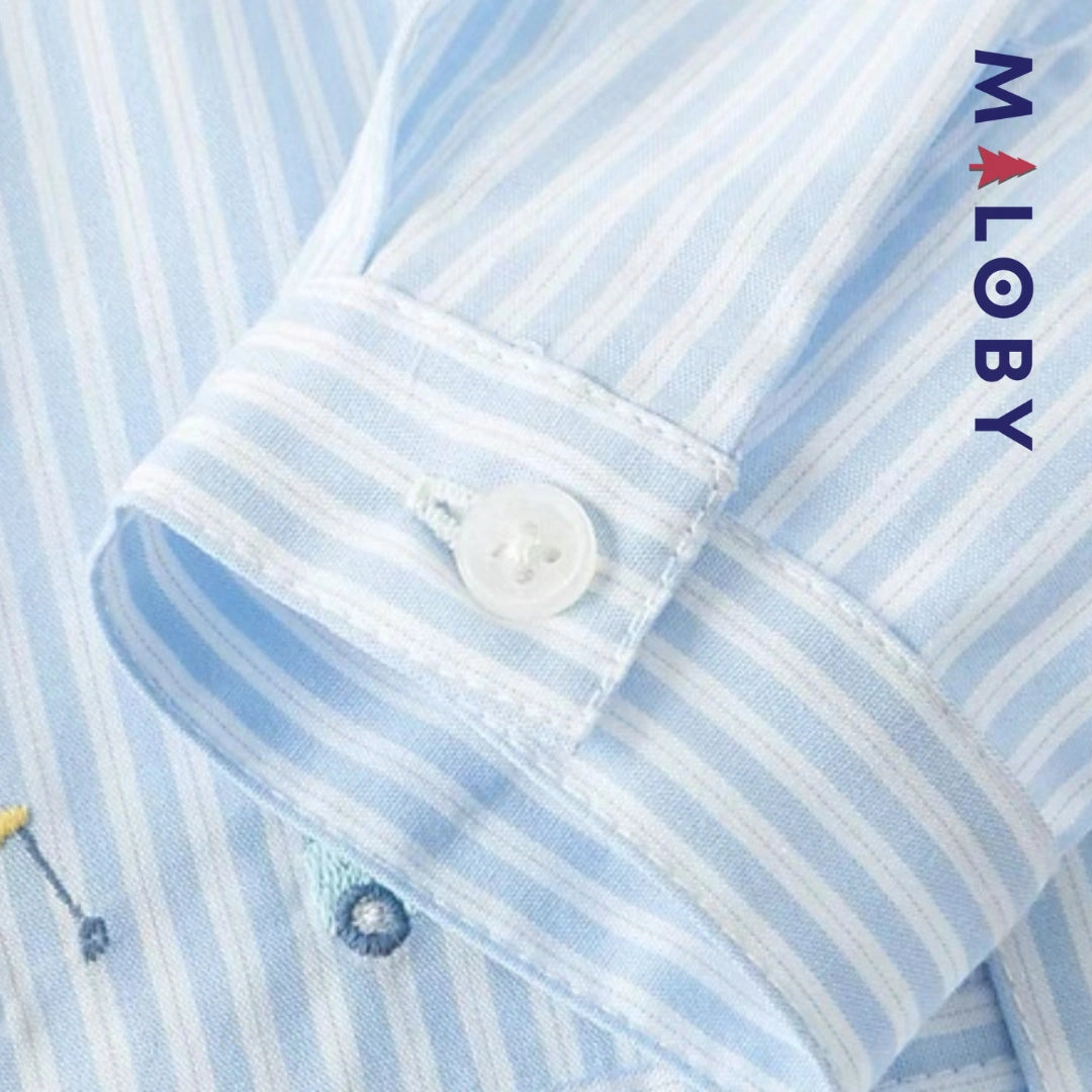 Chemise rayée manches longues enfant garçon- bleu ciel
