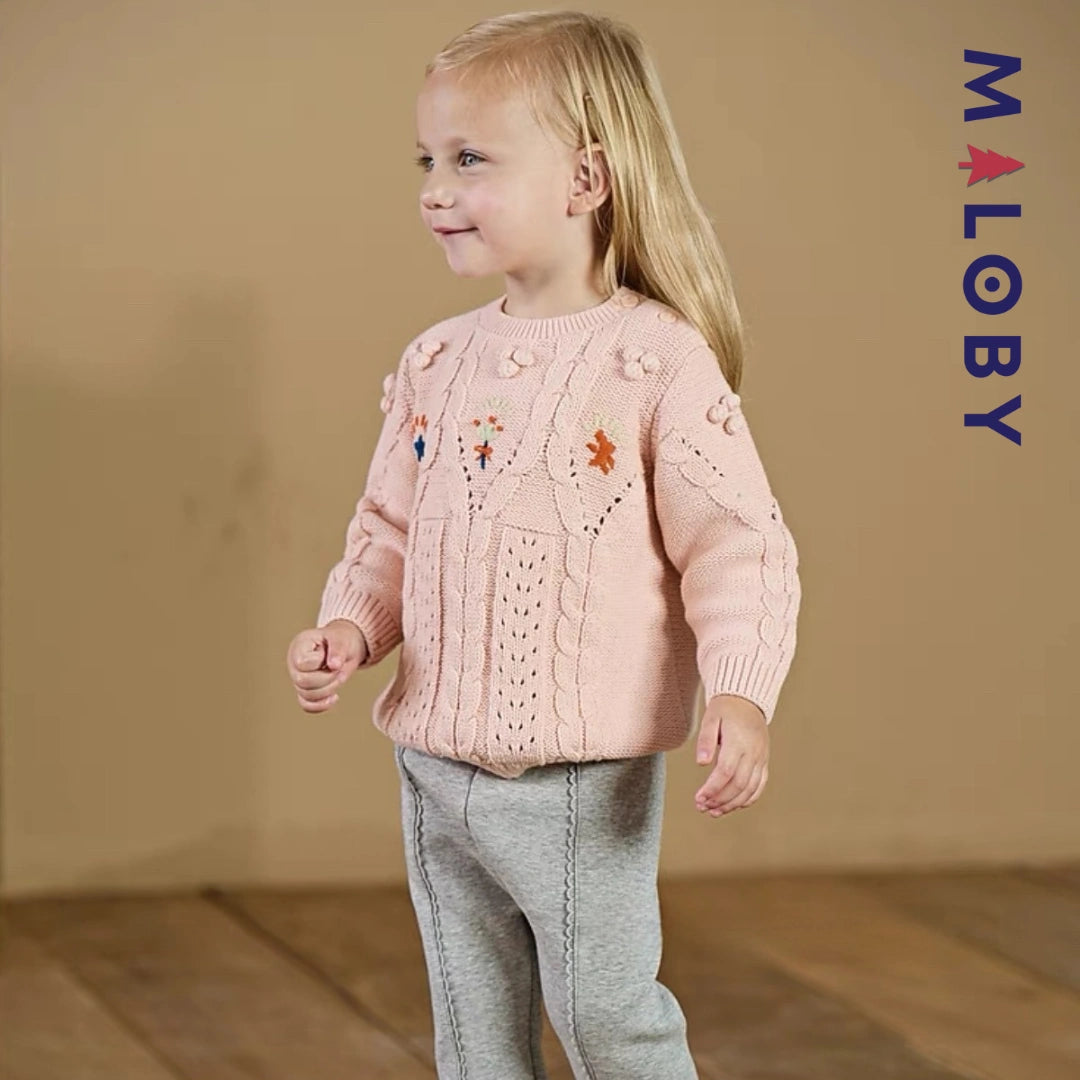 Pull en maille à torsades enfant fille- rose