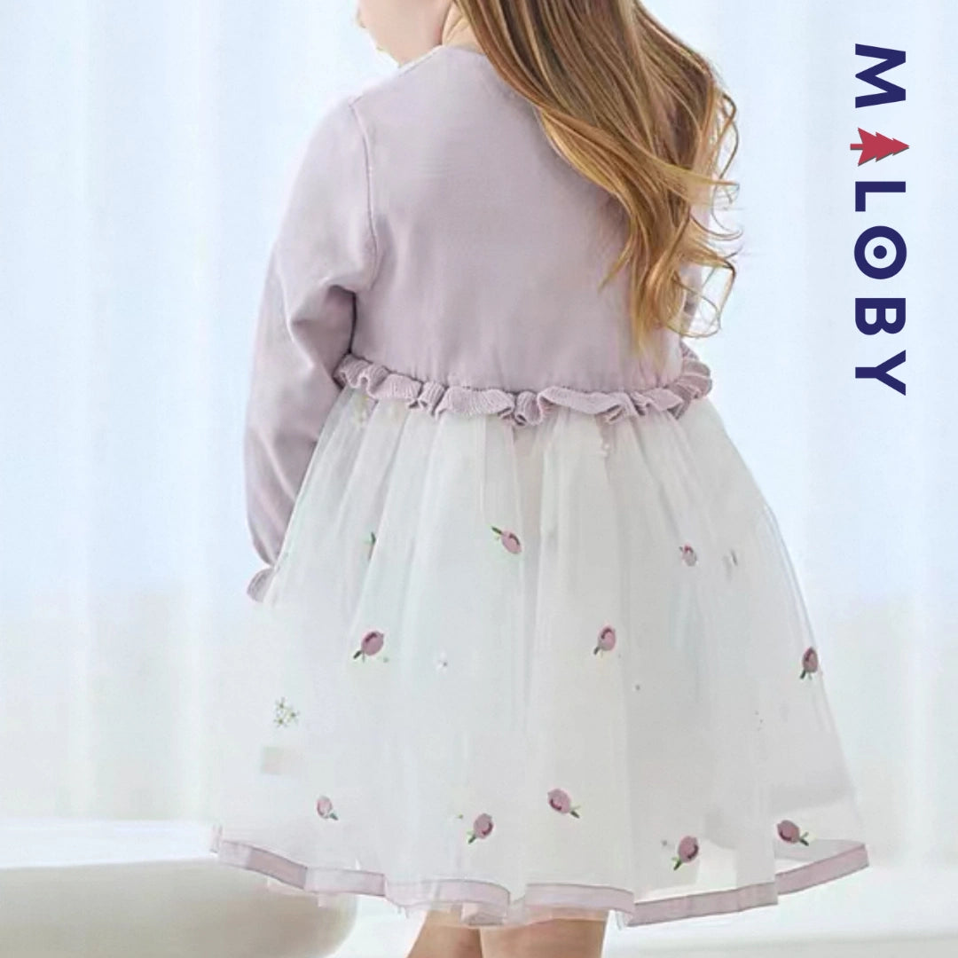 Robe cérémonie bi-matière enfant fille- violet -robes et ensembles pour filles, bébés et garcons - MALOBY