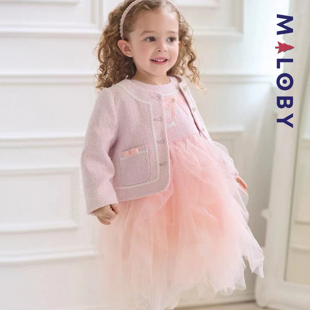 Ensemble cérémonie Robe veste enfant fille-Rose -robes et ensembles pour filles, bébés et garcons - MALOBY