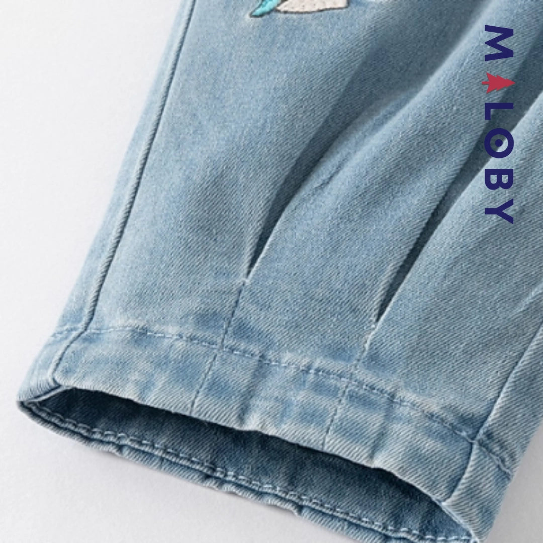 Pantalon jean brodé motif licorne enfant fille- bleu