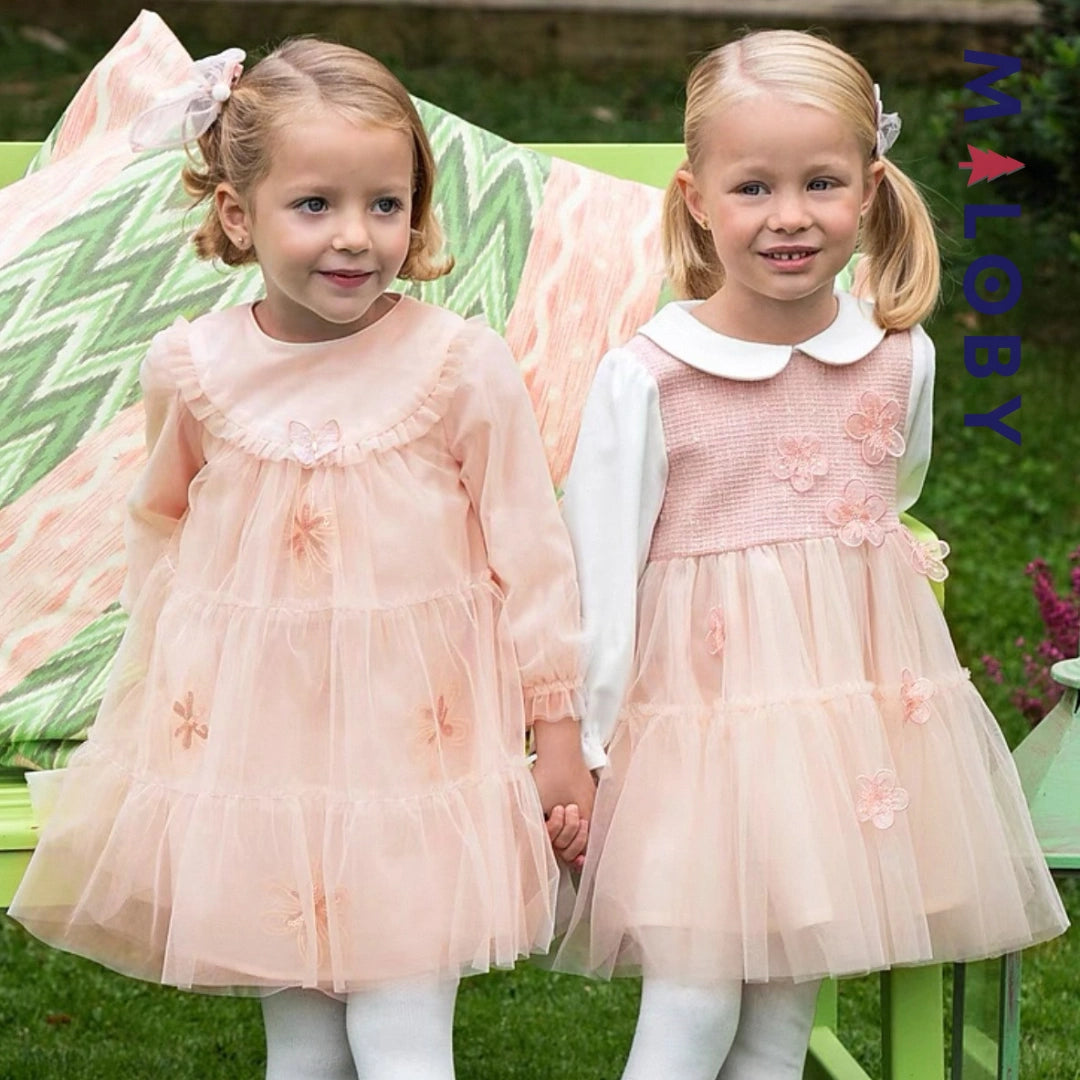 Robe à fleurs manches longues enfant fille - Rose