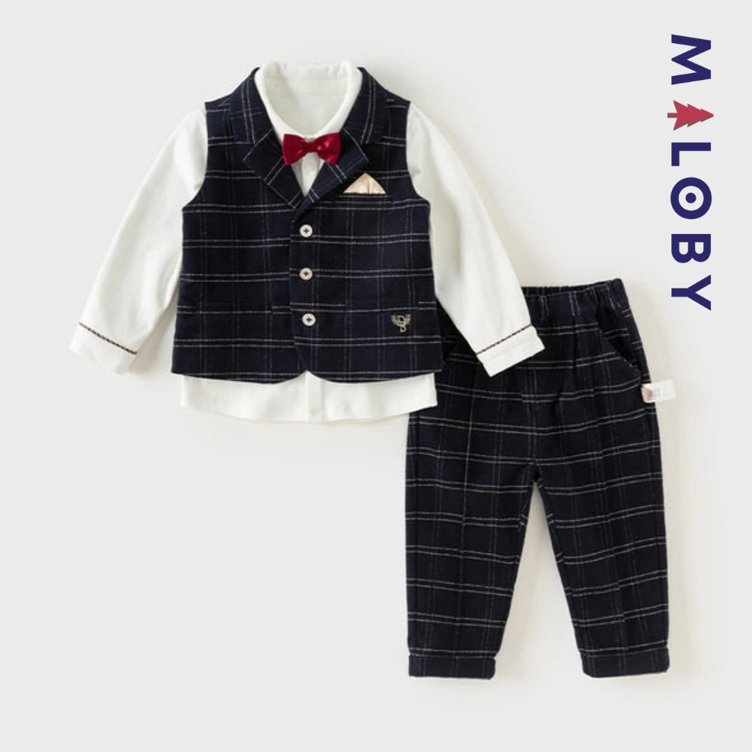 Ensemble cérémonie à carreaux enfant garçon - marine -robes et ensembles pour filles, bébés et garcons - MALOBY