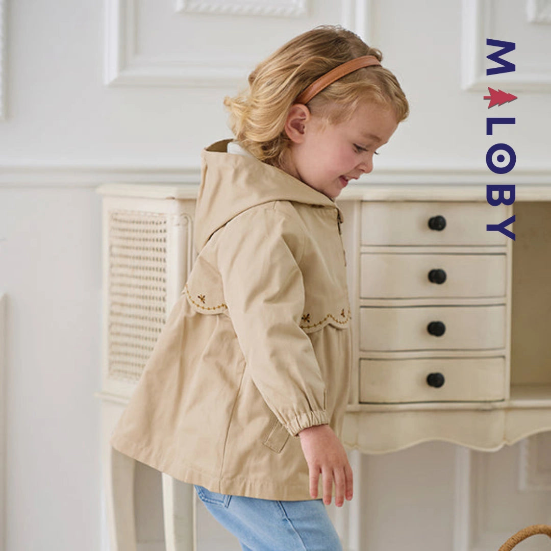Trench à capuche doublure imprimé -couleur beige -robes et ensembles pour filles, bébés et garcons - MALOBY