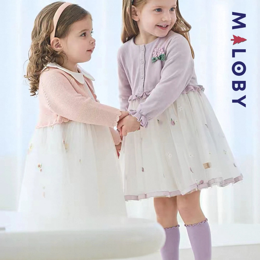 Robe cérémonie bi-matière enfant fille- violet -robes et ensembles pour filles, bébés et garcons - MALOBY