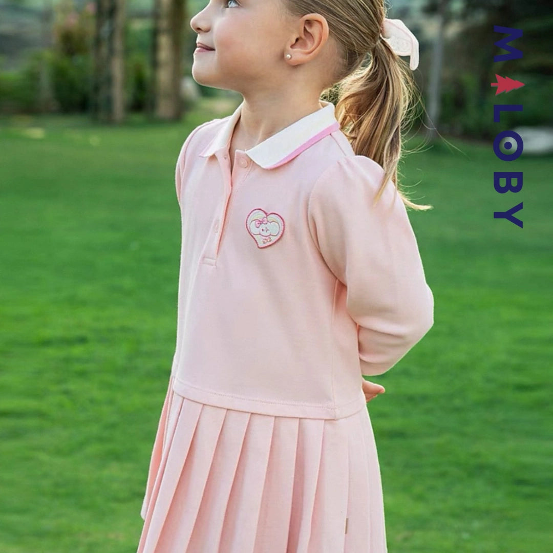 Robe manches longues en piqué de coton enfant fille- Rose