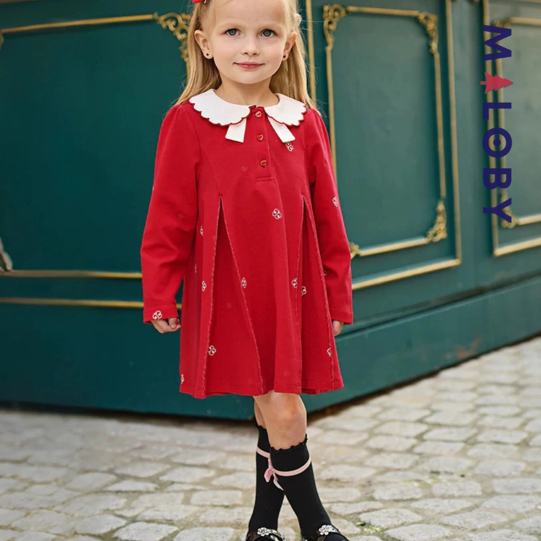Robe polo motif papillon enfant fille -Rouge -robes et ensembles pour filles, bébés et garcons - MALOBY