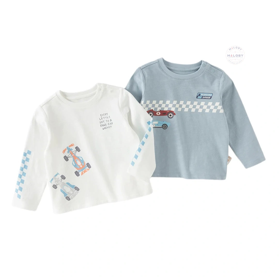 T-shirt en pur coton motif graphique enfant garçon -Bleu/Blanc