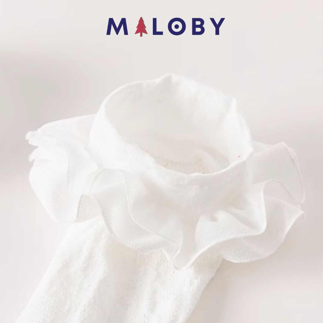 Paire de chaussettes hautes ajourée enfant fille- Blanc -robes et ensembles pour filles, bébés et garcons - MALOBY