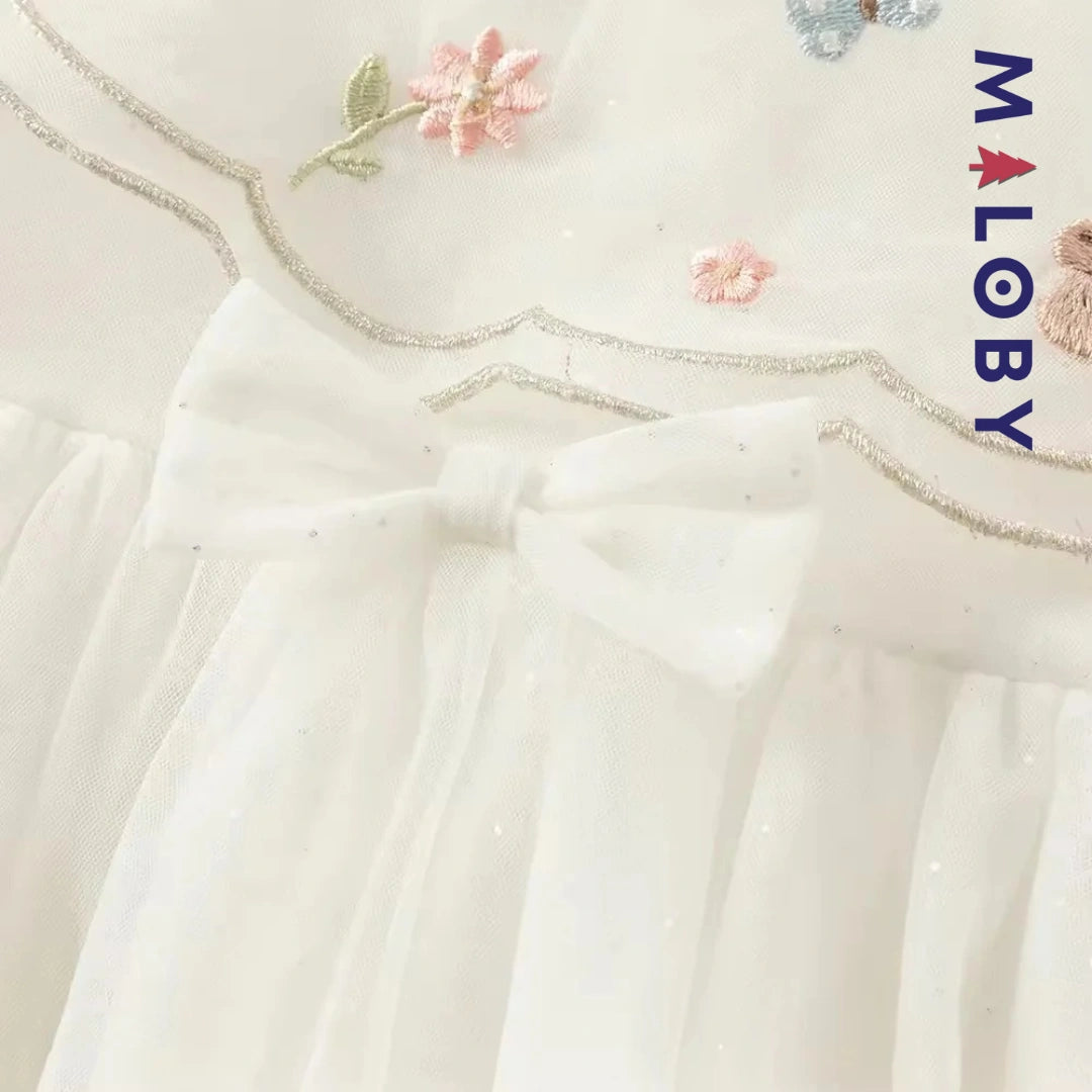 Robe de fête à col plastron enfant fille -Beige