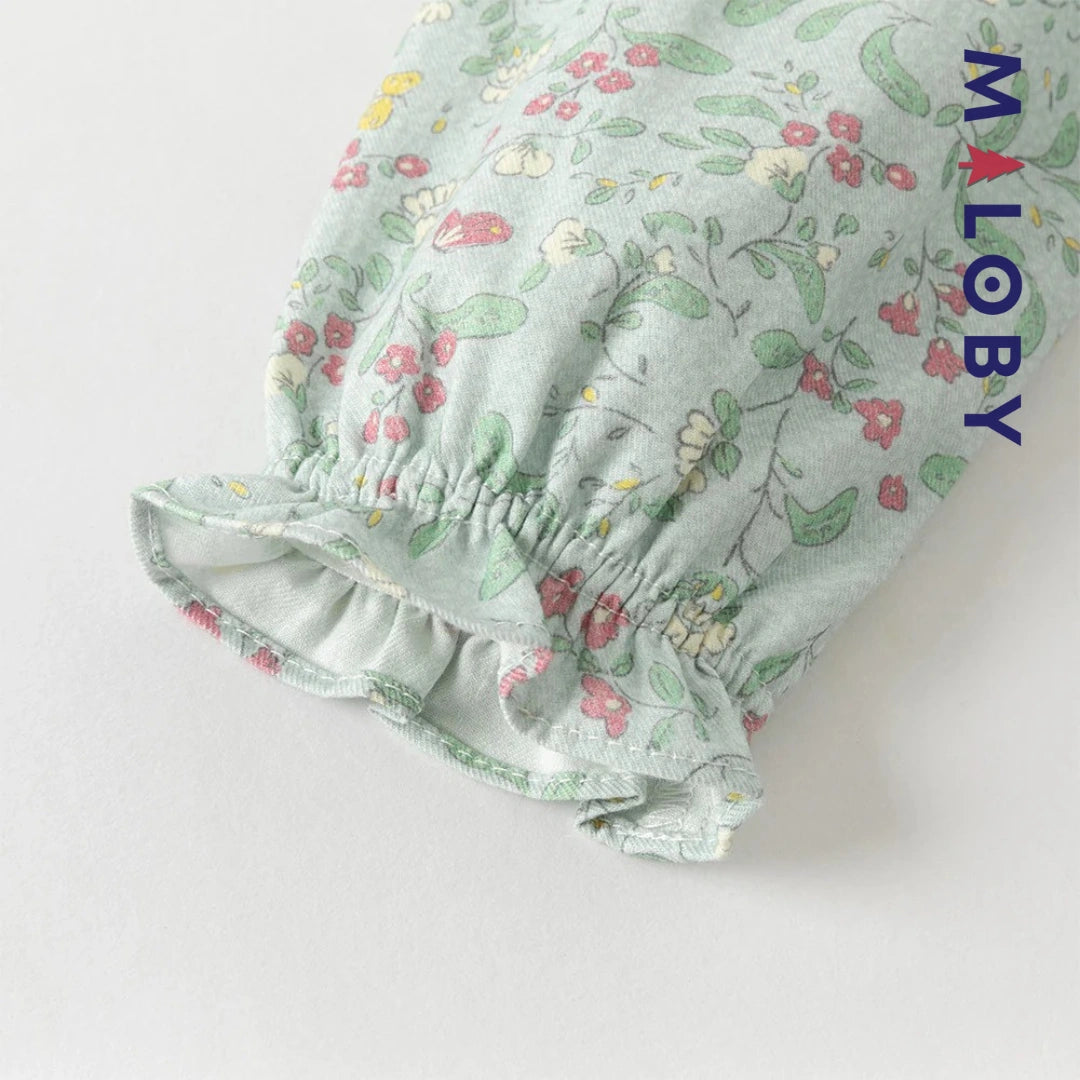 Robe à smocks fleurie manches longues enfant fille- vert imprimé