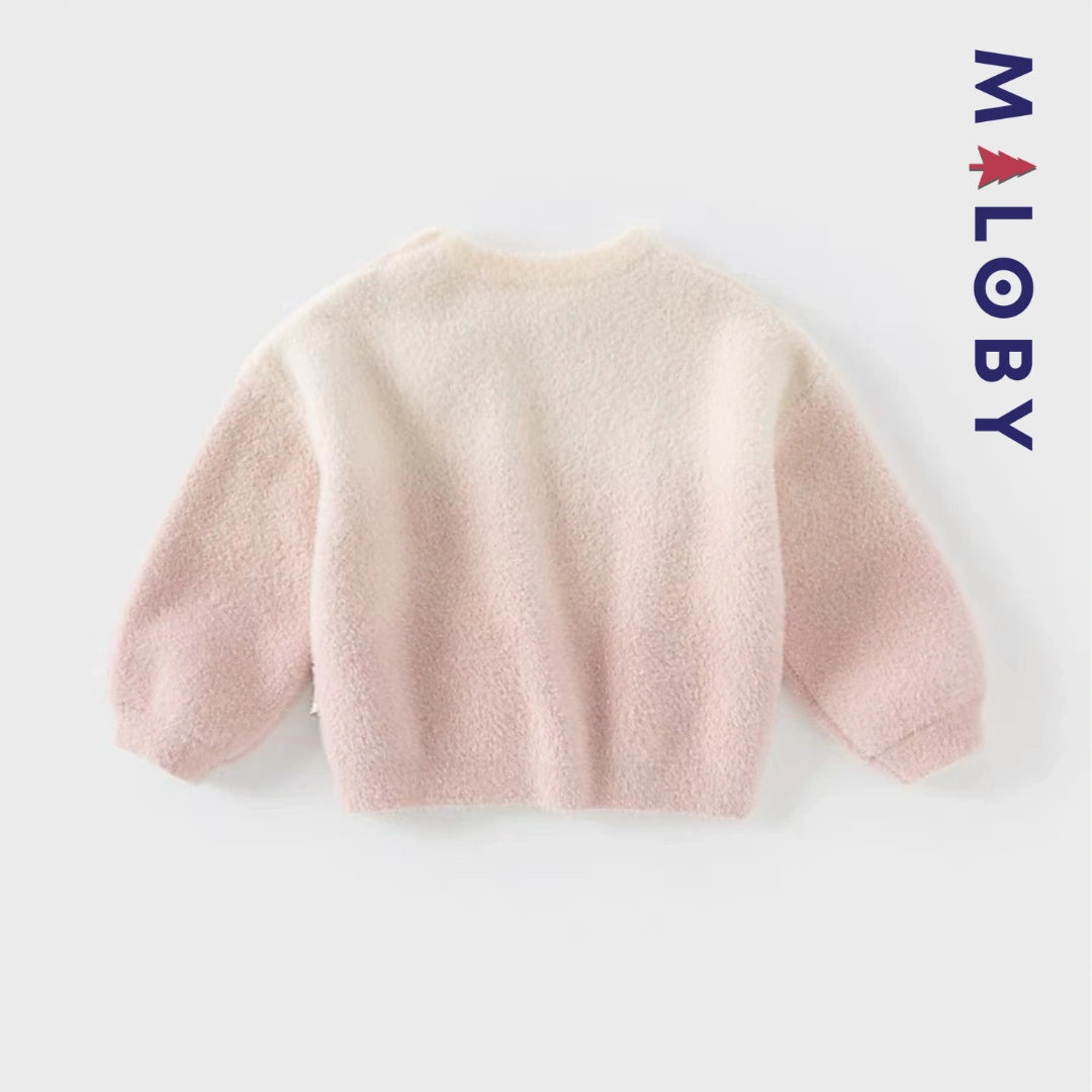 Pull en maille avec cœur en relief enfant fille- Rose