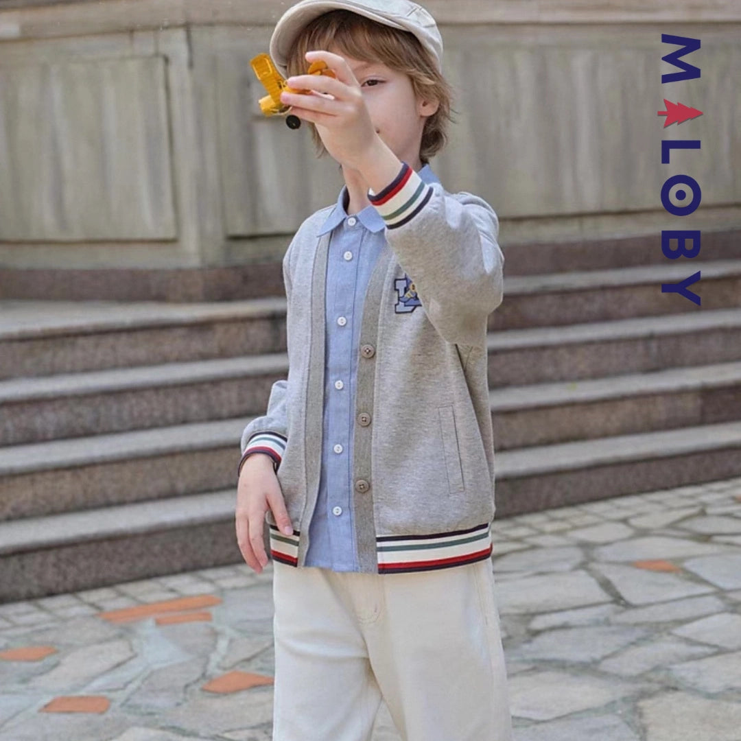 Cardigan chemise intégrée avec patch enfant garçon - gris