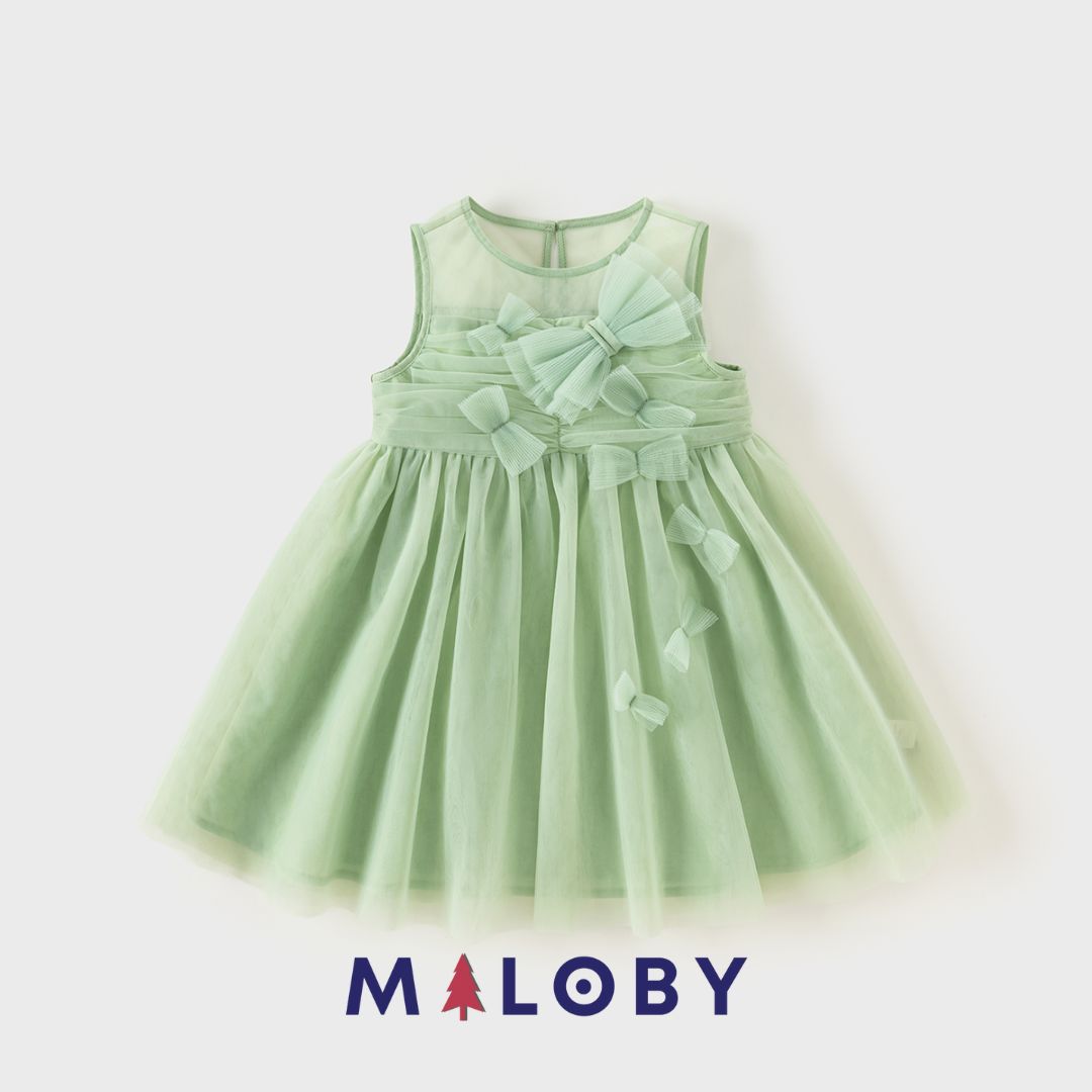 Robe cérémonie à nœuds enfant fille- Vert -robes et ensembles pour filles, bébés et garcons - MALOBY