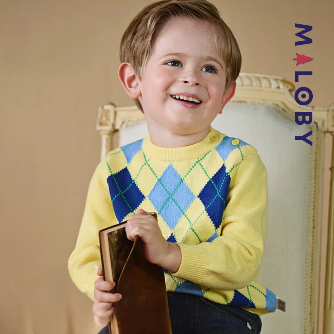 Pull Jacquard col rond enfant Garçon - jaune -robes et ensembles pour filles, bébés et garcons - MALOBY