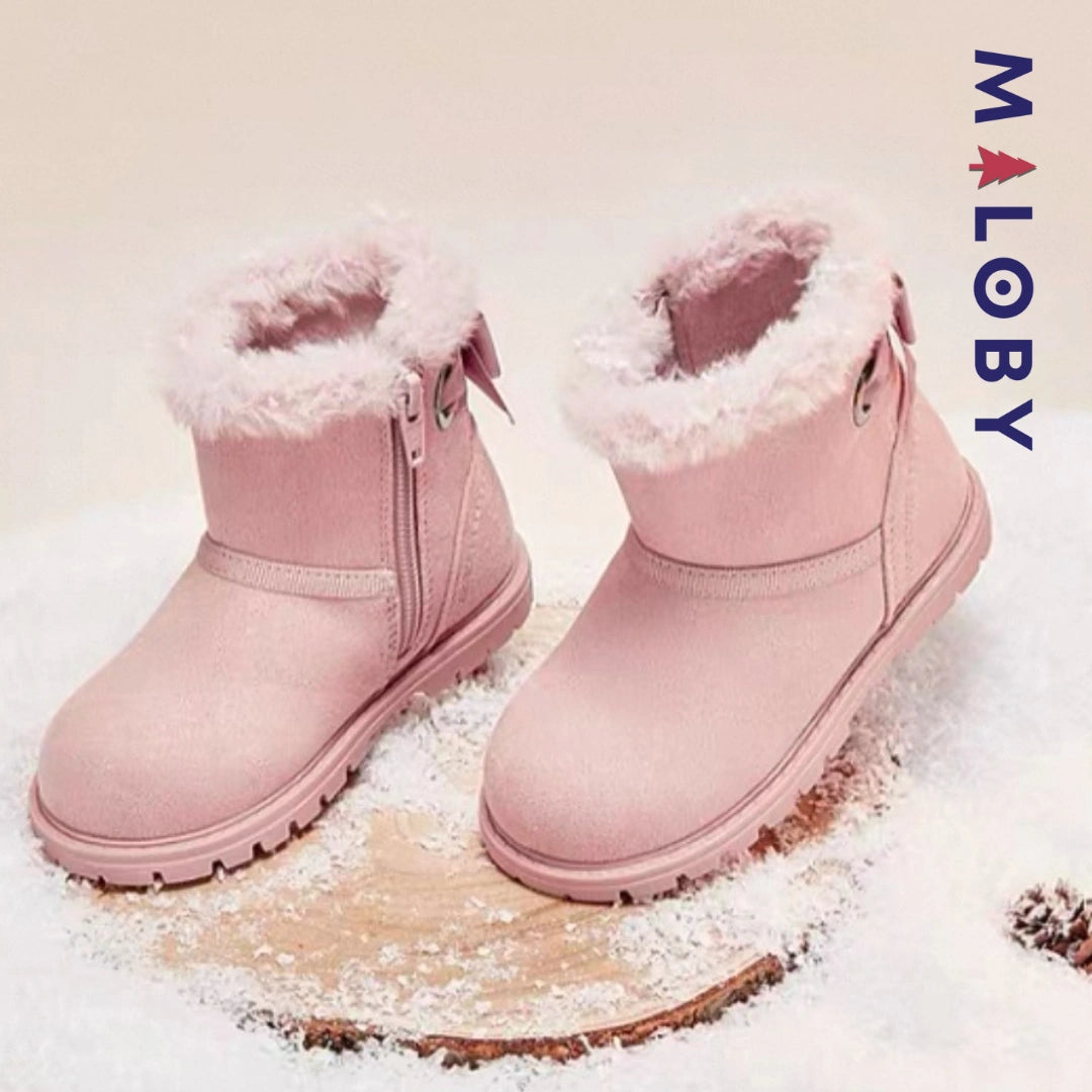 Bottines fourrées peluche enfant fille - Rose