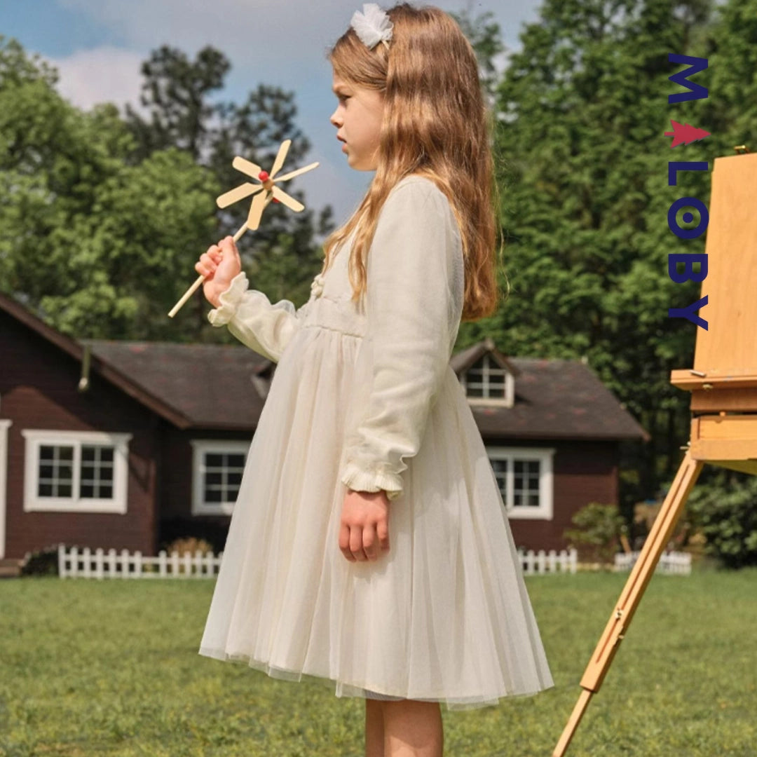Robe en maille et en tulle effet 2 en 1 enfant fille - Beige -robes et ensembles pour filles, bébés et garcons - MALOBY