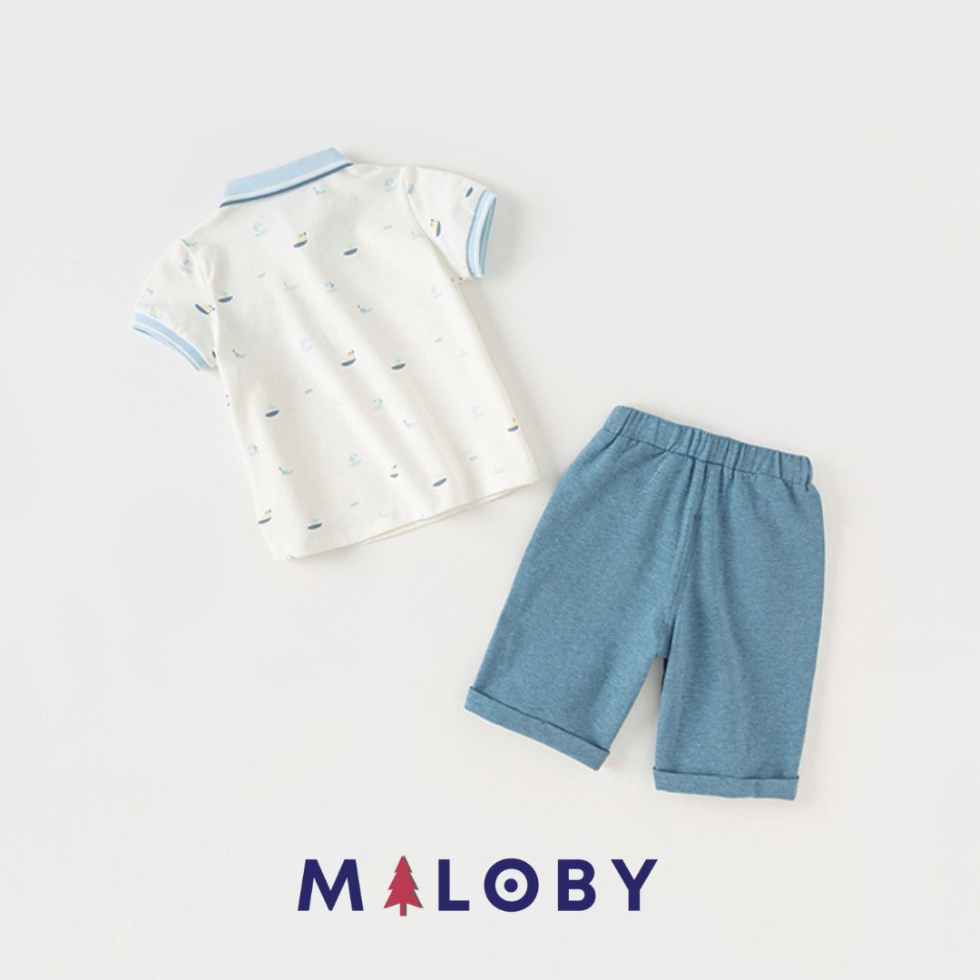 Ensemble 2 pièces Polo + Bermuda Garçon - Blanc/Bleu -robes et ensembles pour filles, bébés et garcons - MALOBY