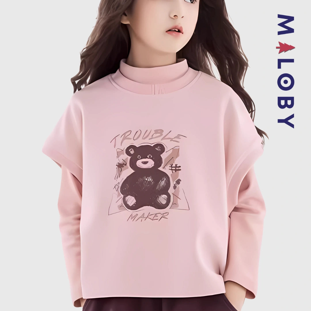 Pull en maille sans manches enfant fille - Rose/gris