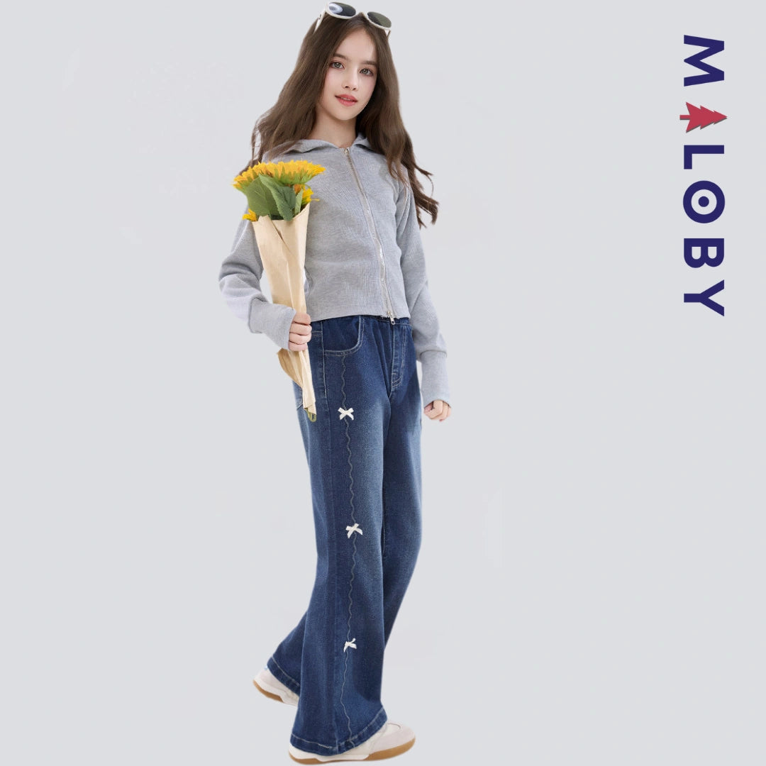 Pantalon denim large enfant fille- bleu