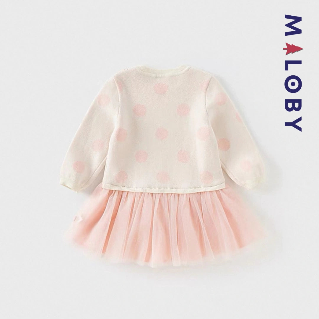 Robe bi-matière motif lapin enfant fille- rose