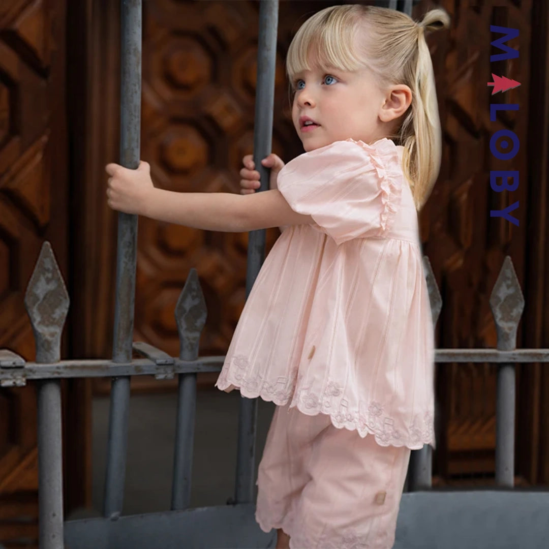 Ensemble d'été en dentelle Tunique+Short enfant fille -Rose