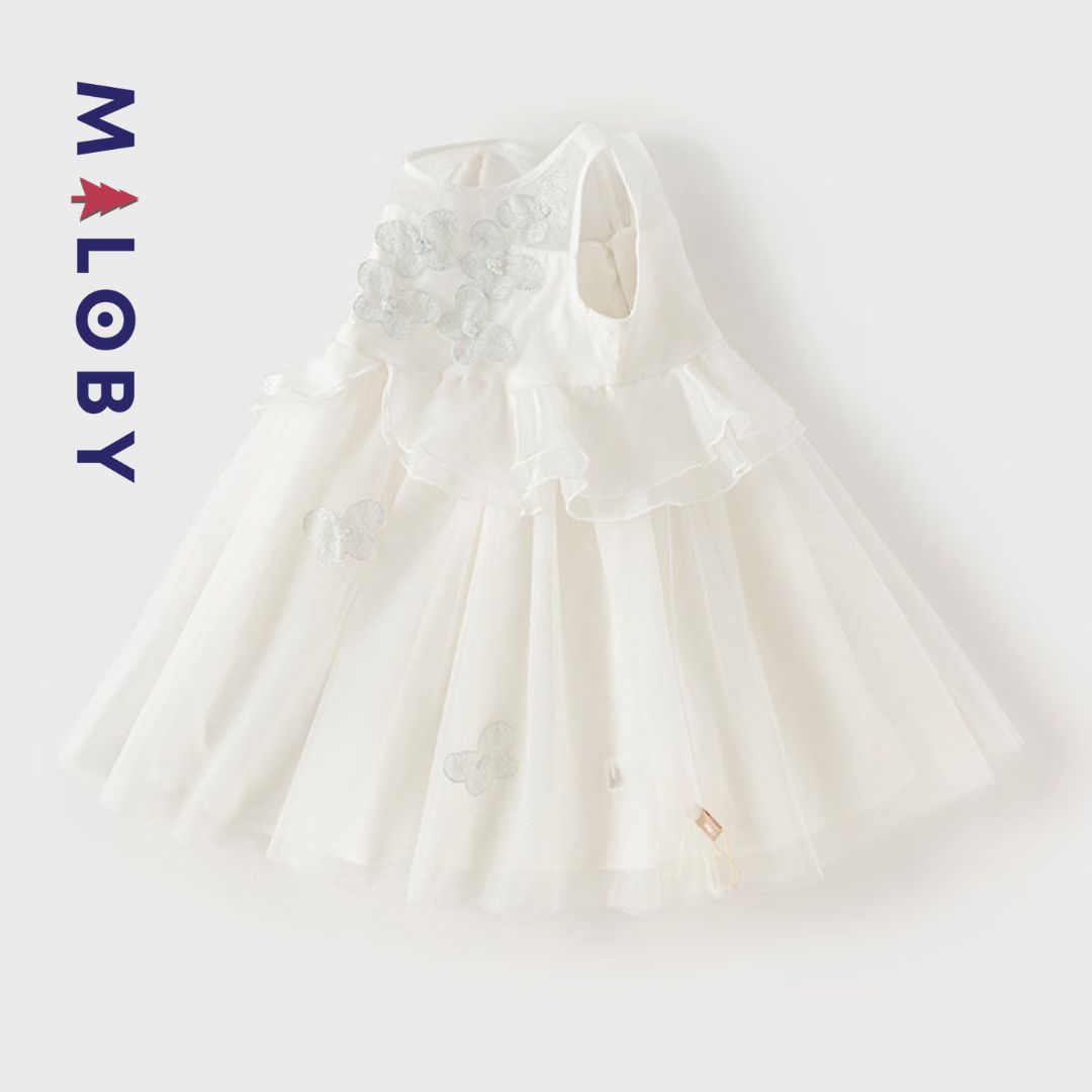 Ensemble Robe cérémonie à volants+ bandeau -Blanc -robes et ensembles pour filles, bébés et garcons - MALOBY