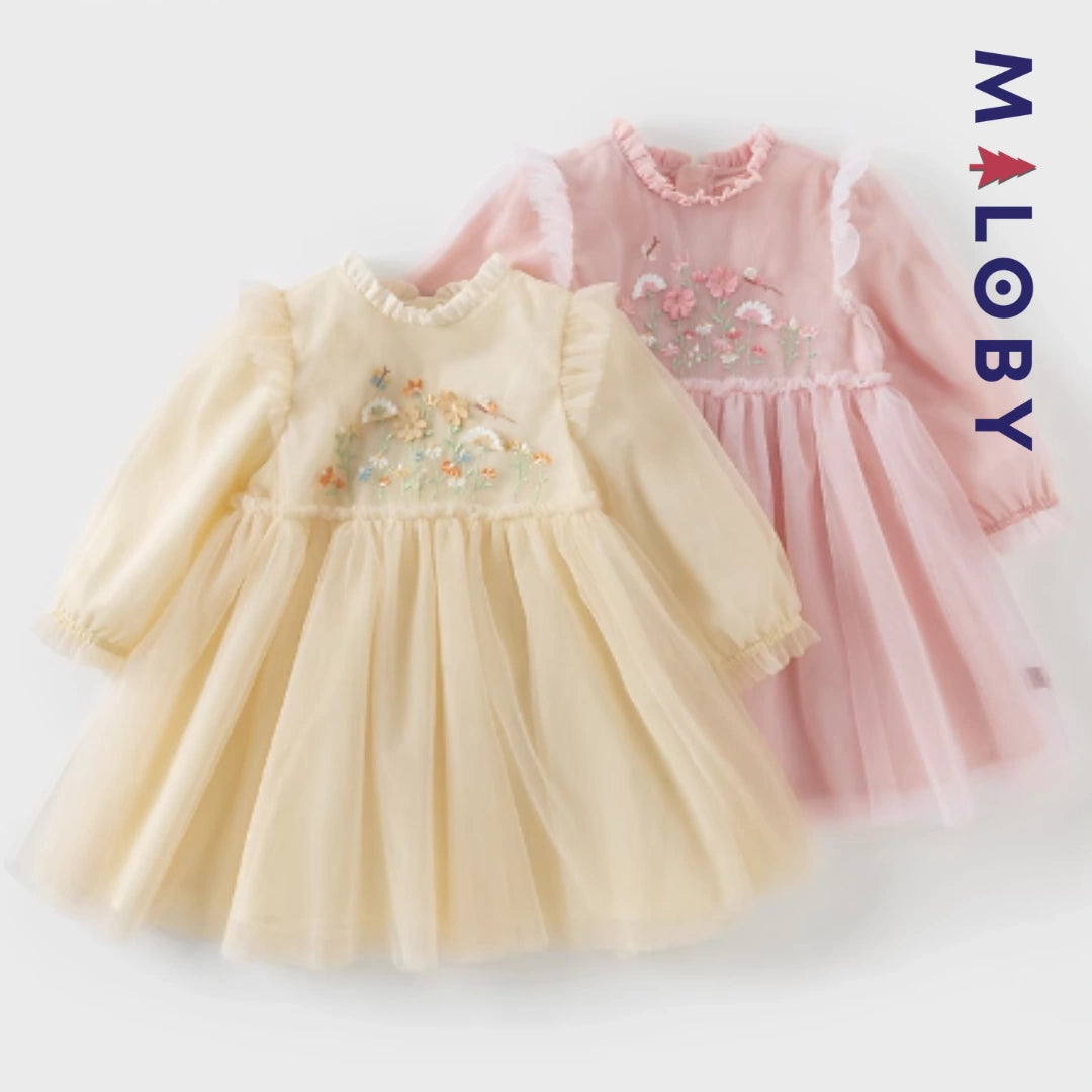 Robe de cérémonie en tulle - rose/jaune -robes et ensembles pour filles, bébés et garcons - MALOBY