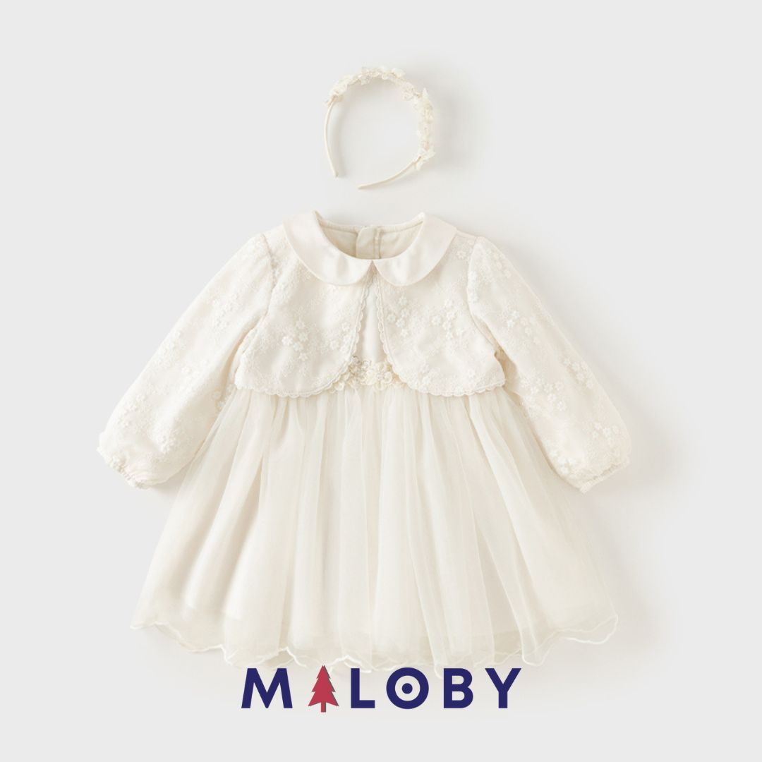 Robe princesse en dentelle + Bandeau - Beige -robes et ensembles pour filles, bébés et garcons - MALOBY