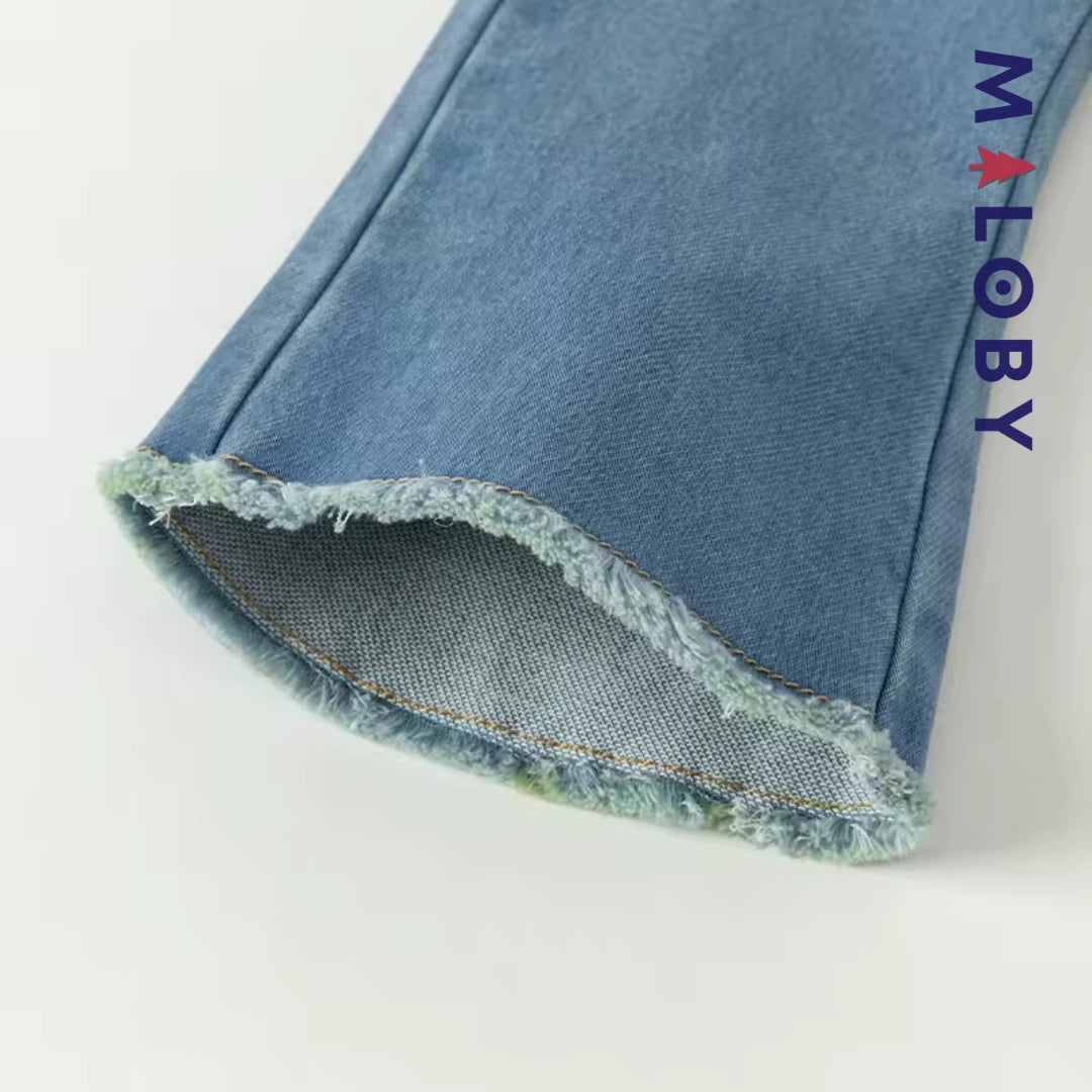 Jean large brode enfant fille- bleu -robes et ensembles pour filles, bébés et garcons - MALOBY