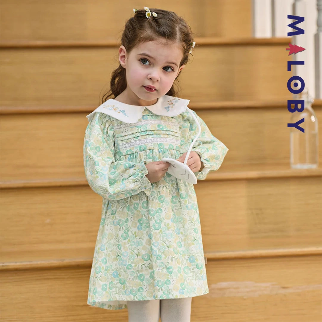 Robe Fleurie à col brodé avec mini sac chat enfant fille -Floral