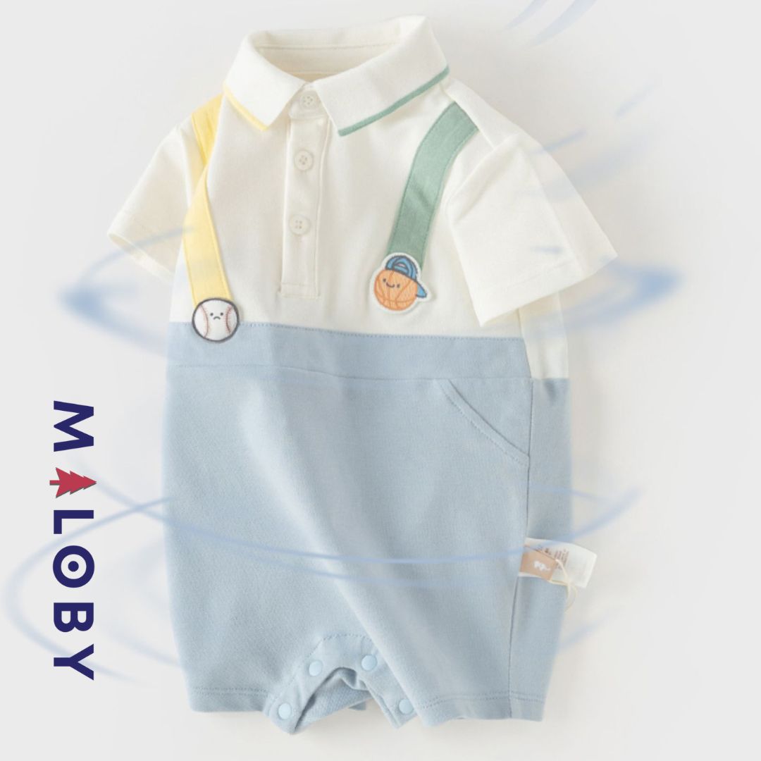 Combishort bébé garçon en piqué de coton -Blanc -robes et ensembles pour filles, bébés et garcons - MALOBY